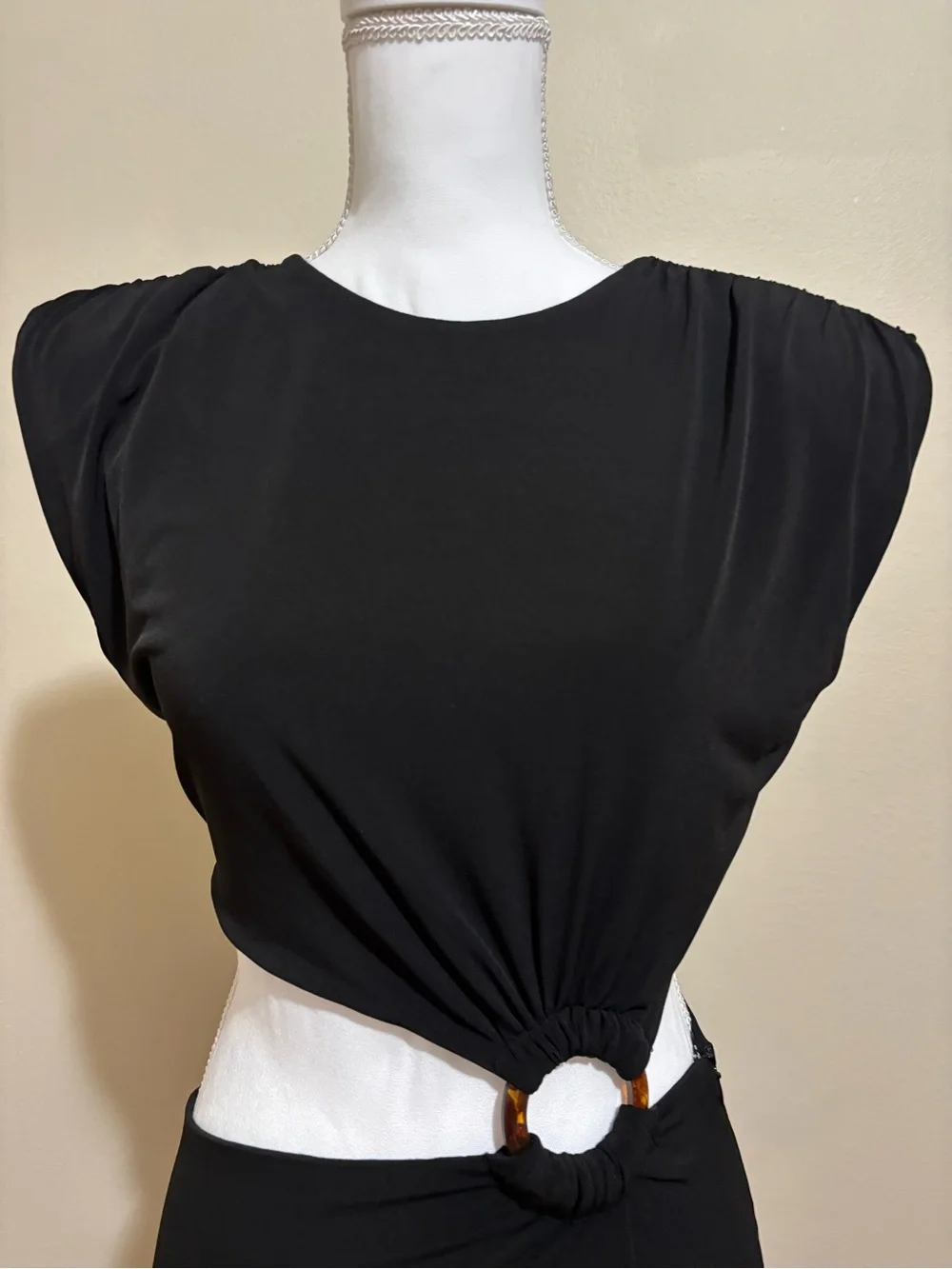 Lovers + Friends Black Asymmetrical Cutout Maxi Dress with Ring